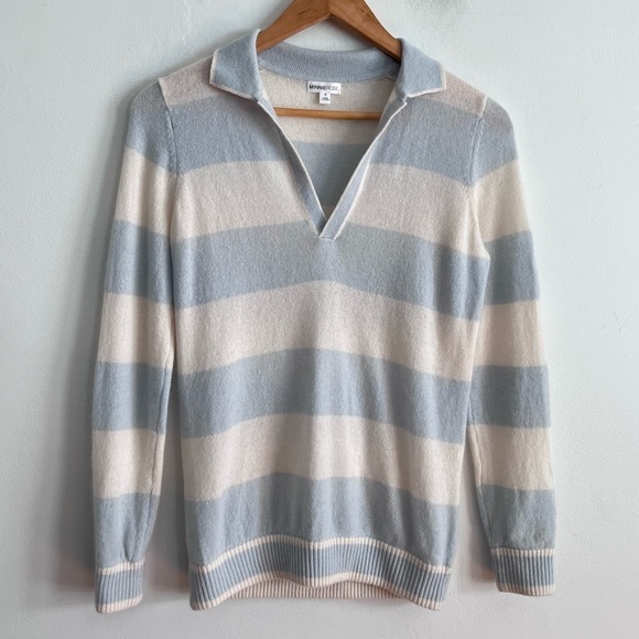 Minnierose Striped 100% cashmere Soft V Neck Sweater - Picture 1 of 6